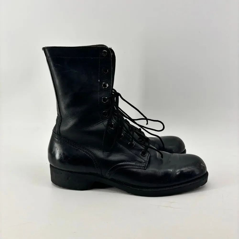 Vintage 1972 Genesco Mens Size 9 Black Tactical Leather Lace-Up Combat Military